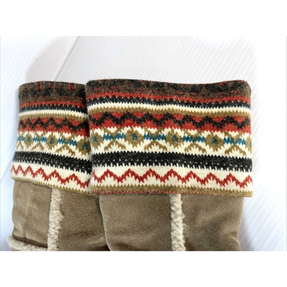 Steve Madden Tan Brown Suede Boots Mid-Calf Sz  6 M Lined Shearling Knit Cuff - Picture 10 of 16